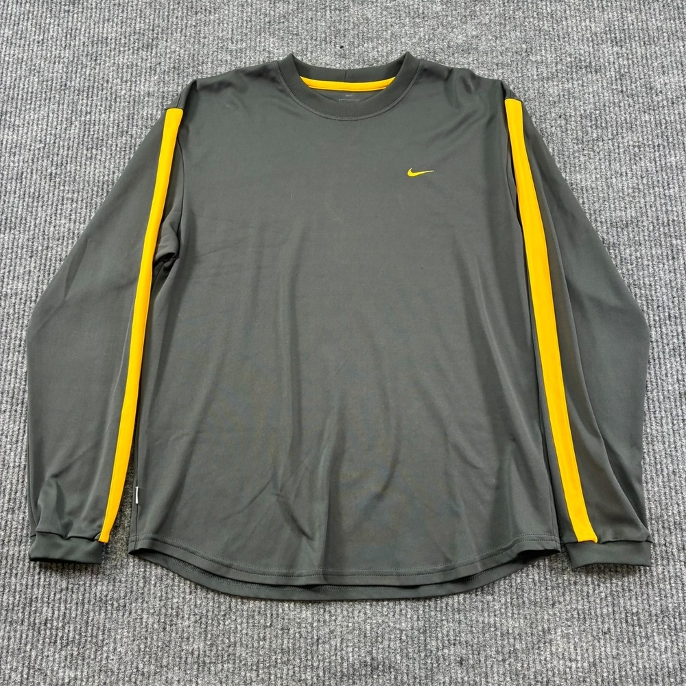 Nike‎ DiMens Long Sleeve Athletic Shirt Size M Gray Yellow Training Running Top